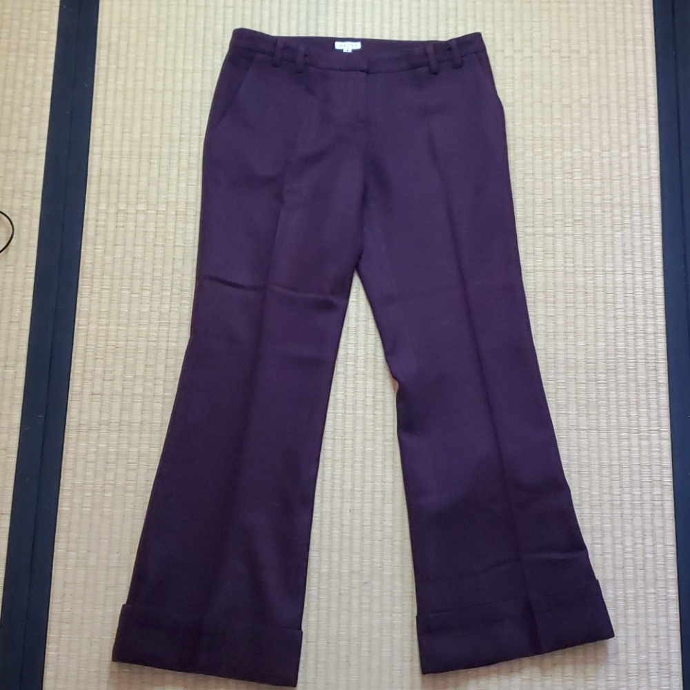 Walter Plum Wool Wide-Leg Cuffed Trouser, size 4